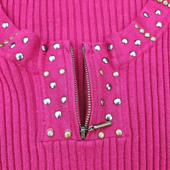 🔺️RQT Maroon Ribbed Zipper & Stud Scoop Neck Ribbed Sweater Small - Picture 6 of 10